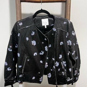 Joie  (M)leather floral motto jacket